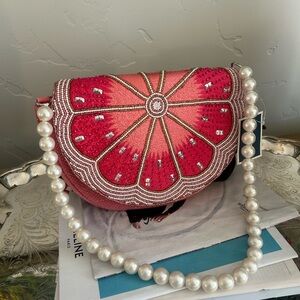 Viral grapefruit beaded pearl shoulder strap bag